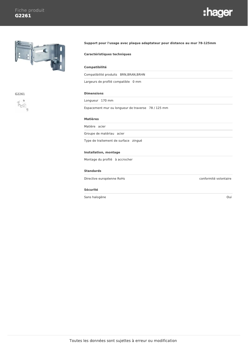 Page n°1 - Manuel utilisateur Hager G2261
