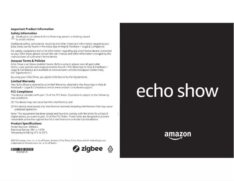 Page 1 de la notice Manuel utilisateur Amazon Echo Show