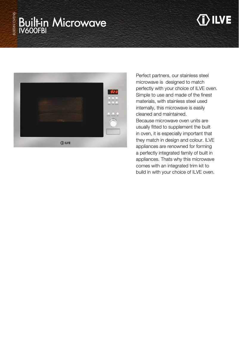 Page 1 de la notice Fiche technique Ilve IV600FBI