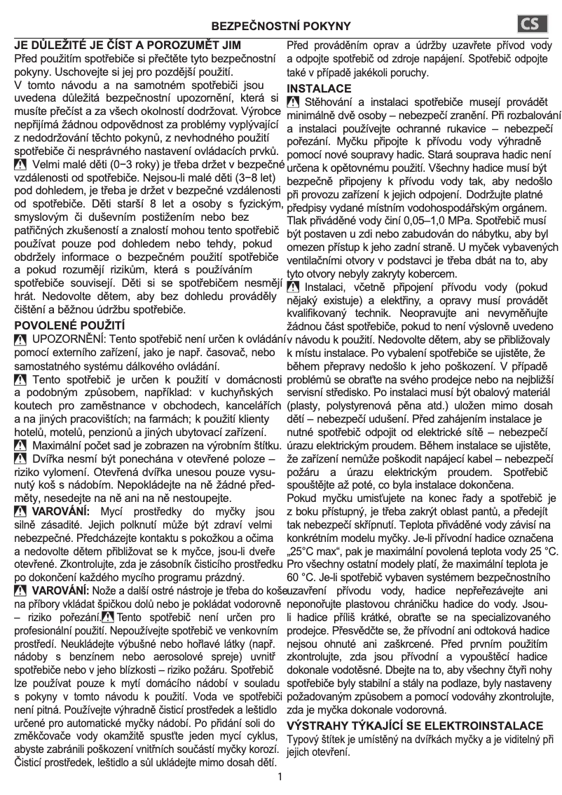 Page n°1 - Instructions de sécurité Indesit DIC3C24A