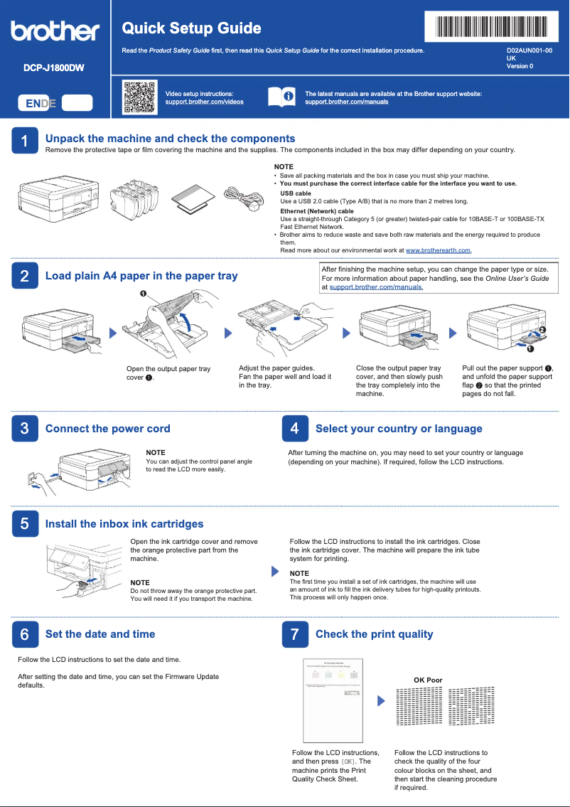 Page 1 of the manual Installation Guide Brother DCP-J1800DW