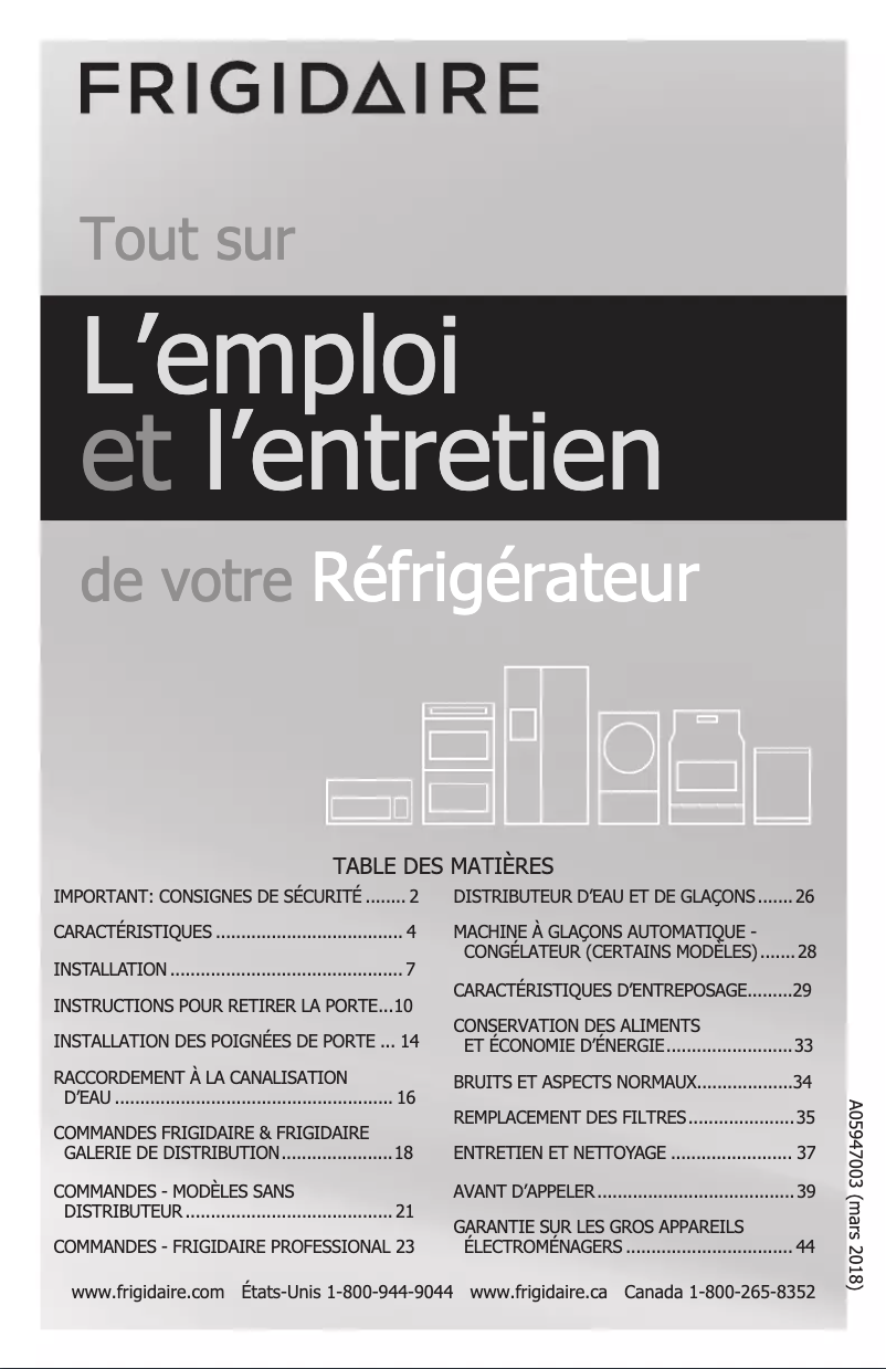 Page n°1 - Manuel utilisateur Frigidaire FFHN2750TS