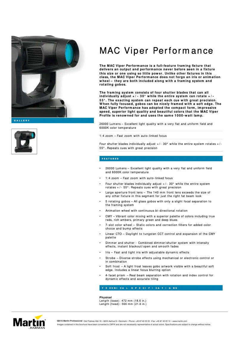 Page n°1 - Fiche technique Martin MAC Viper Performance