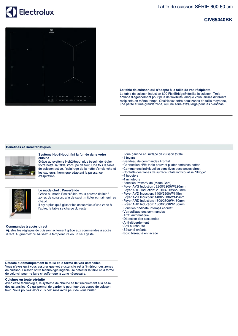 Page n°1 - Fiche technique Electrolux CIV65440BK