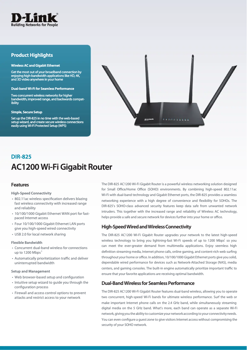 Page 1 de la notice Fiche technique D-Link DIR-825