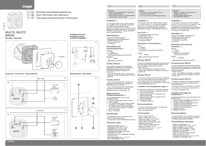 Page 1 de la notice Manuel utilisateur Hager WUC70