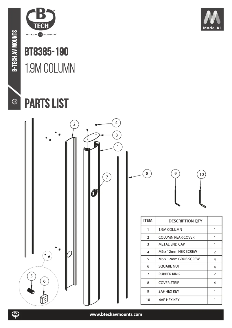 Page n°1 - Manuel utilisateur B-Tech BT8385-190