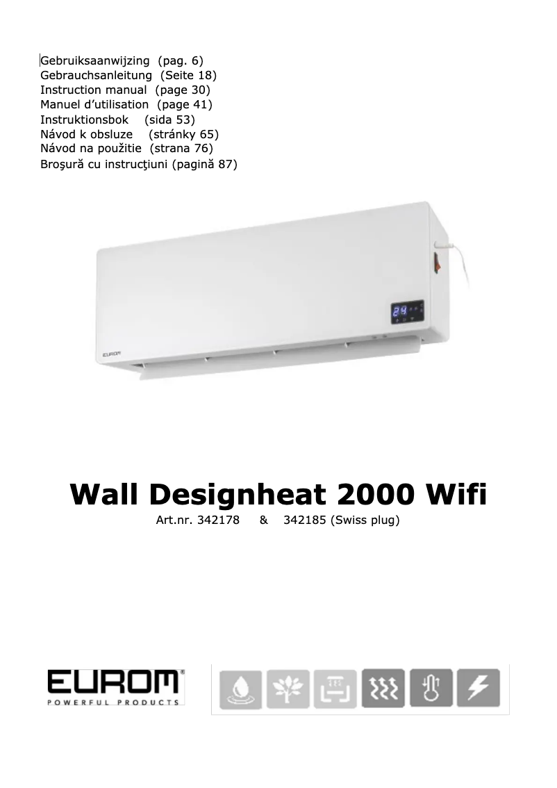 Page 1 de la notice Manuel utilisateur Eurom Wall Designheat 2000 WiFi
