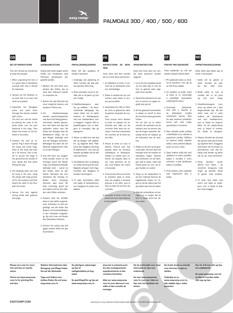 Page n°1 - Manuel utilisateur Easy Camp Palmdale 400