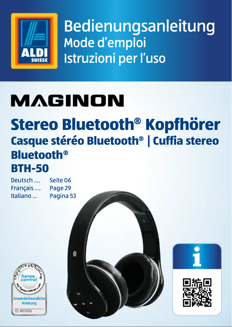 Page 1 de la notice Manuel utilisateur Maginon BTH-50