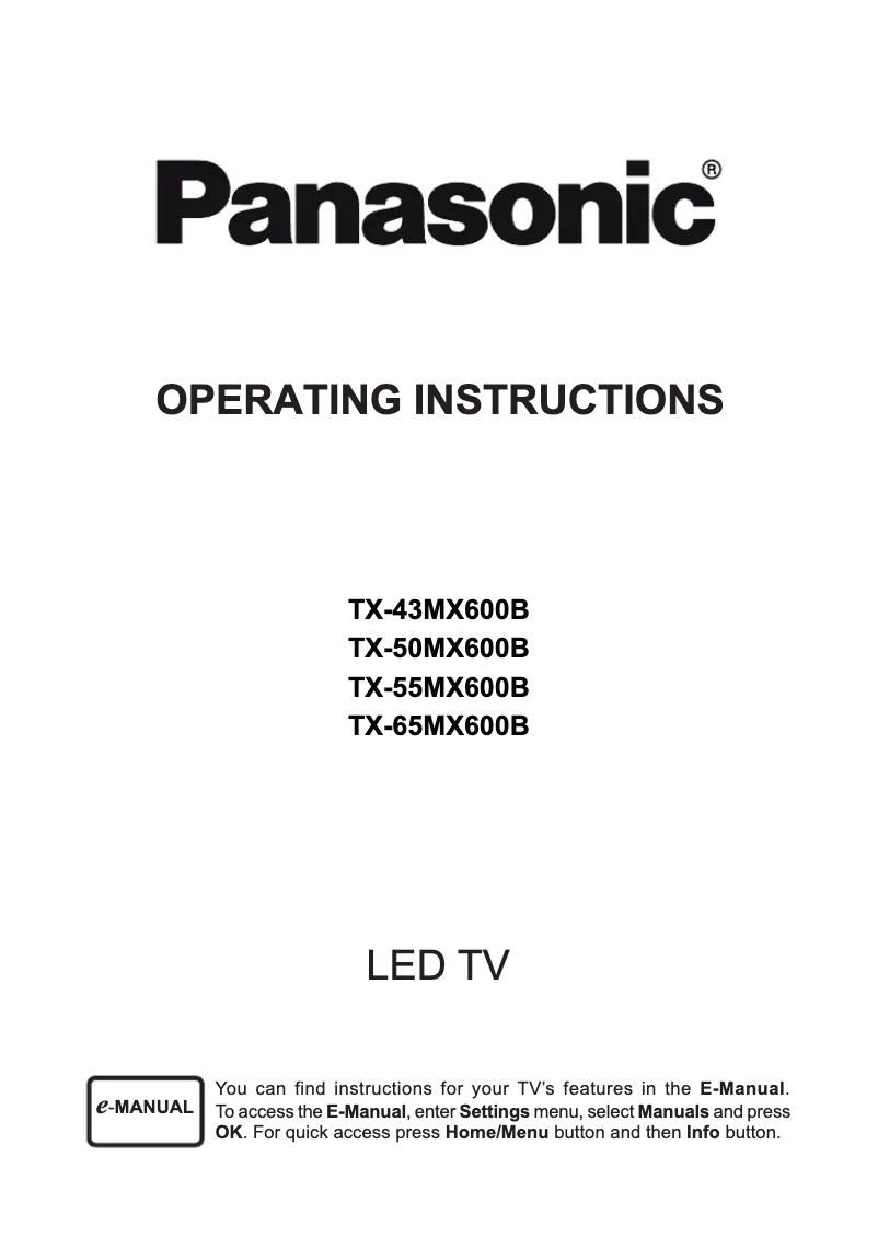 Page 1 de la notice Manuel utilisateur Panasonic TX-65MX600B