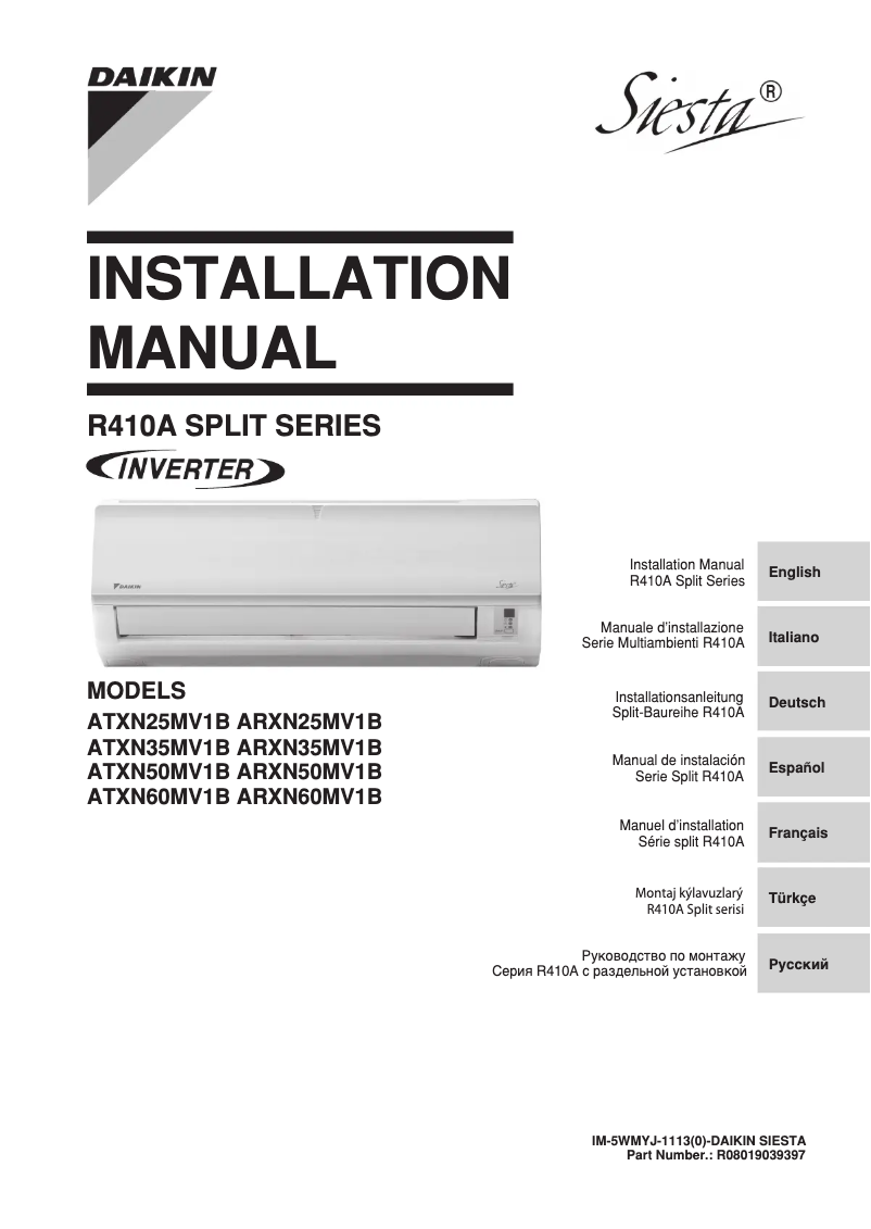 Page 1 de la notice Guide d'installation Daikin Siesta ADEQ71A7VEB