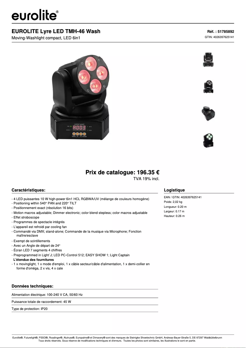 Page n°1 - Fiche technique Eurolite LED TMH-46