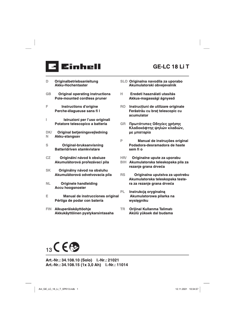 Image de la première page du manuel de l'appareil GE-HC 18 Li T