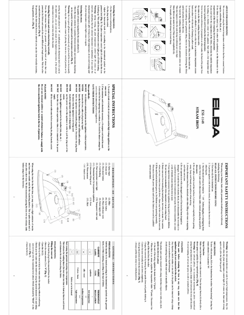 Page 1 de la notice Manuel utilisateur Elba ESI-1148