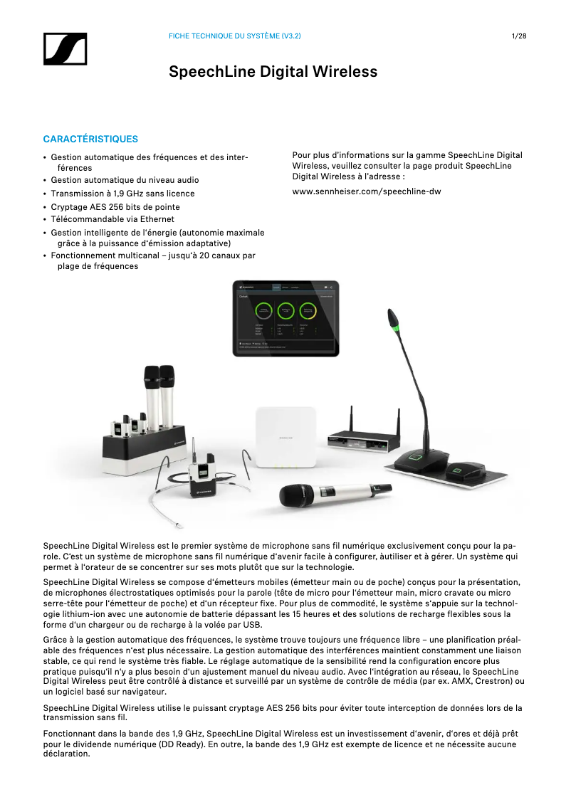 Page n°1 - Fiche technique Sennheiser SL Rack Receiver DW-3