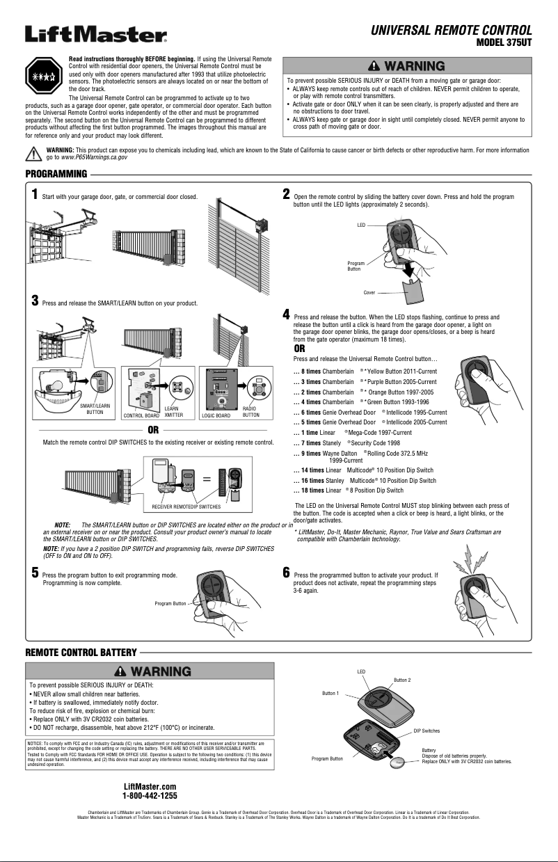 Page 1 de la notice Manuel utilisateur LiftMaster 375UT