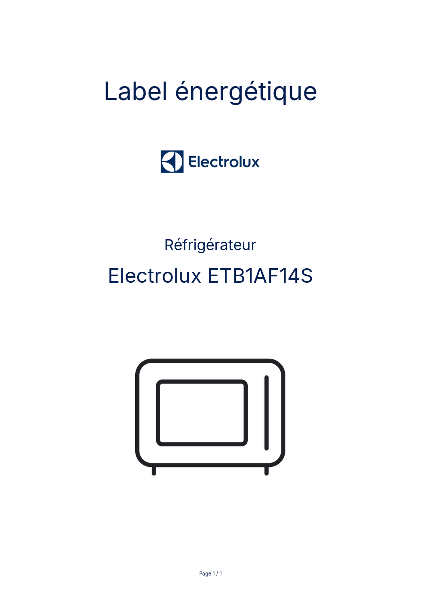 Page n°1 - Label énergétique Electrolux ETB1AF14S
