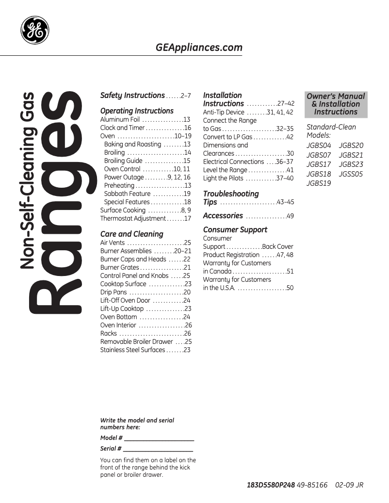 Image de la première page du manuel de l'appareil JGBS04PPTWW