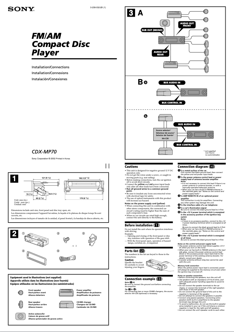 Page 1 de la notice Guide d'installation Sony CDX-MP70