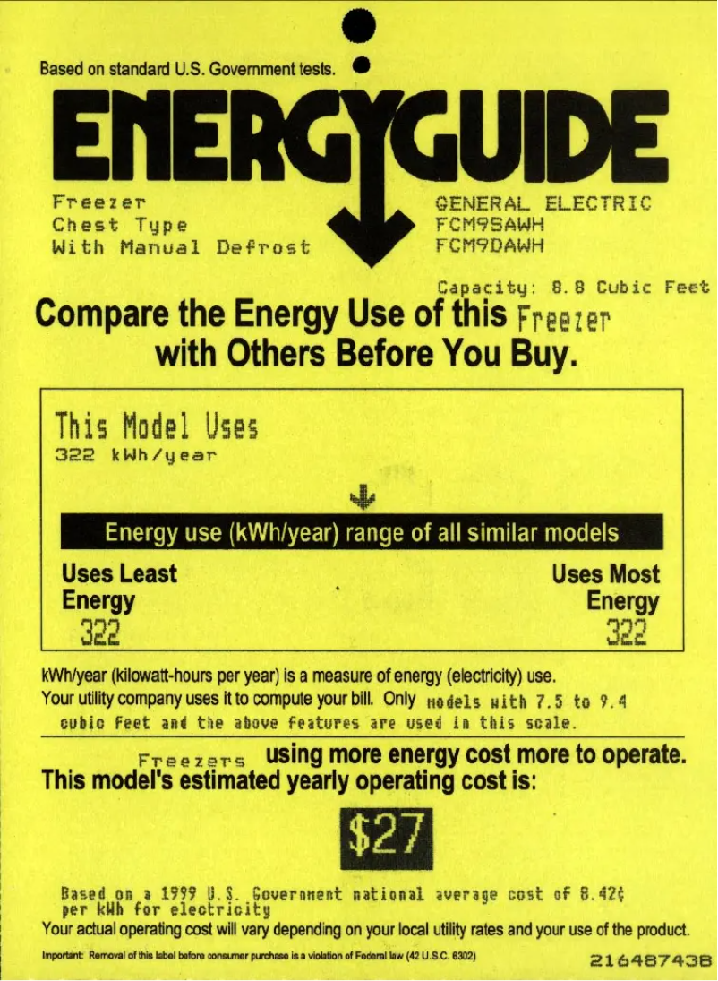 Page n°1 - Label énergétique GE FCM9DAWH