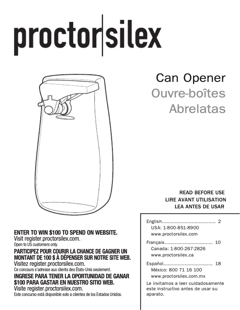 Page n°1 - Manuel utilisateur Proctor Silex 75217PS