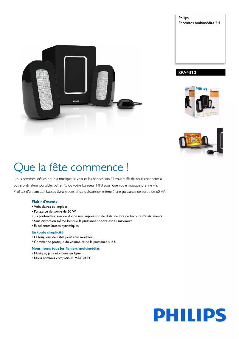 Page n°1 - Fiche technique Philips SPA4310
