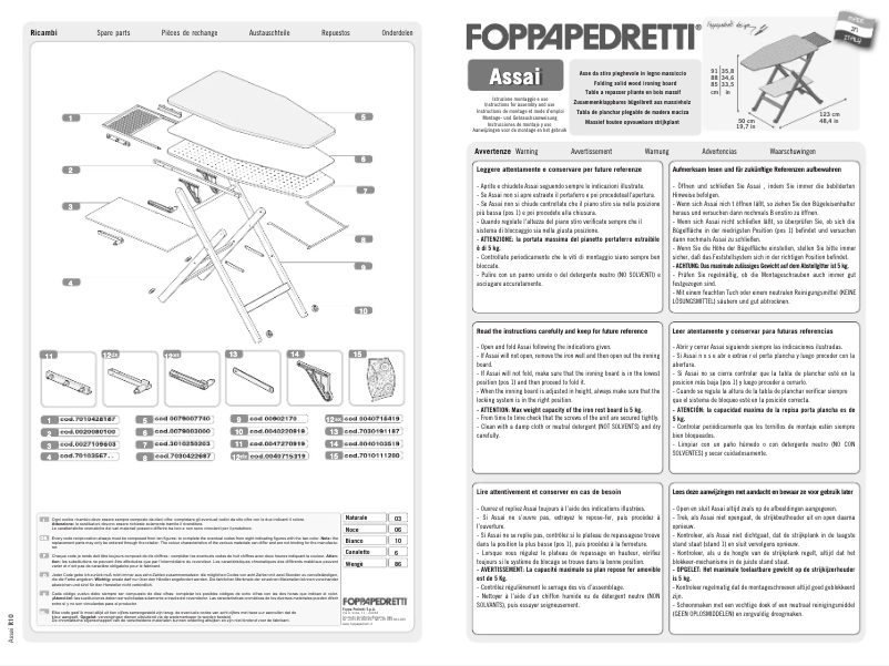 Page 1 de la notice Manuel utilisateur Foppapedretti Asse da stiro assai