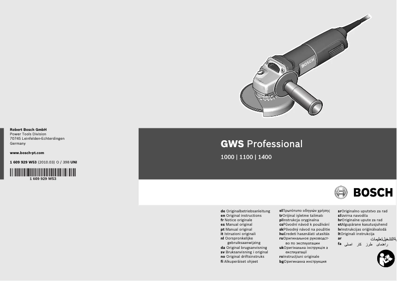 Page 1 of the manual User Manual Bosch GWS 1100 Professional
