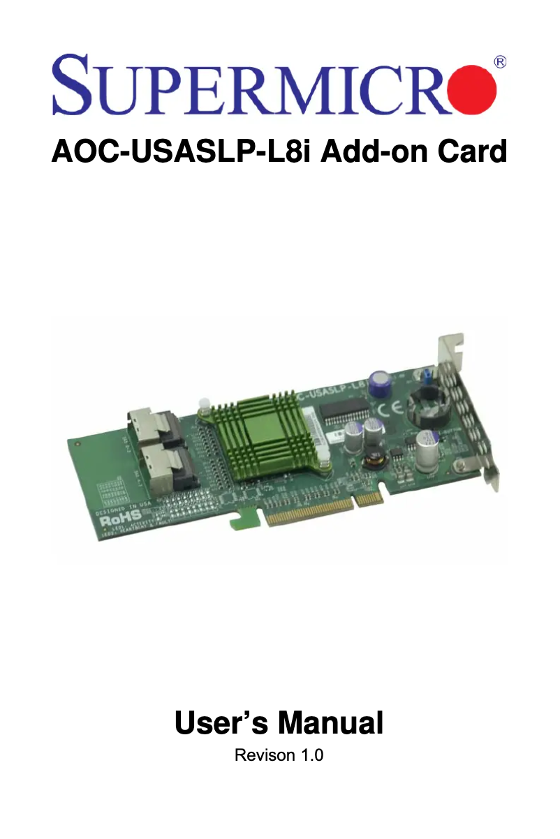 Page n°1 - Manuel utilisateur Supermicro AOC-USASLP-L8I