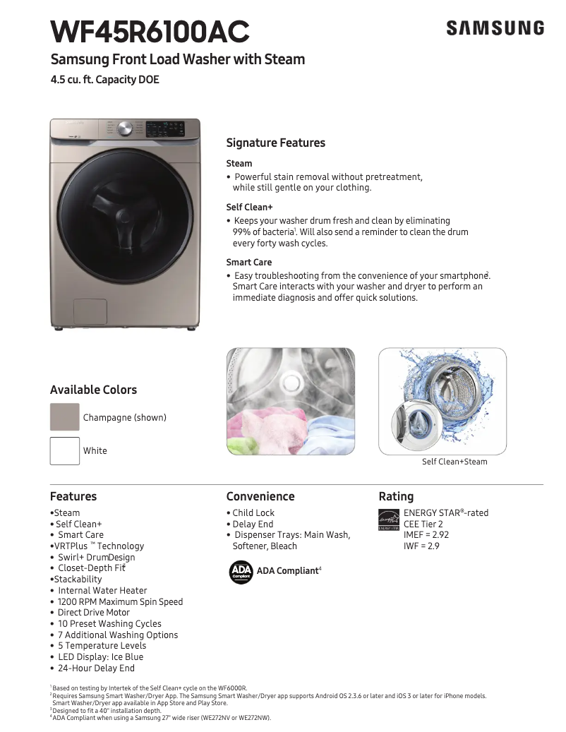Page n°1 - Fiche technique Samsung WF45R6100AW