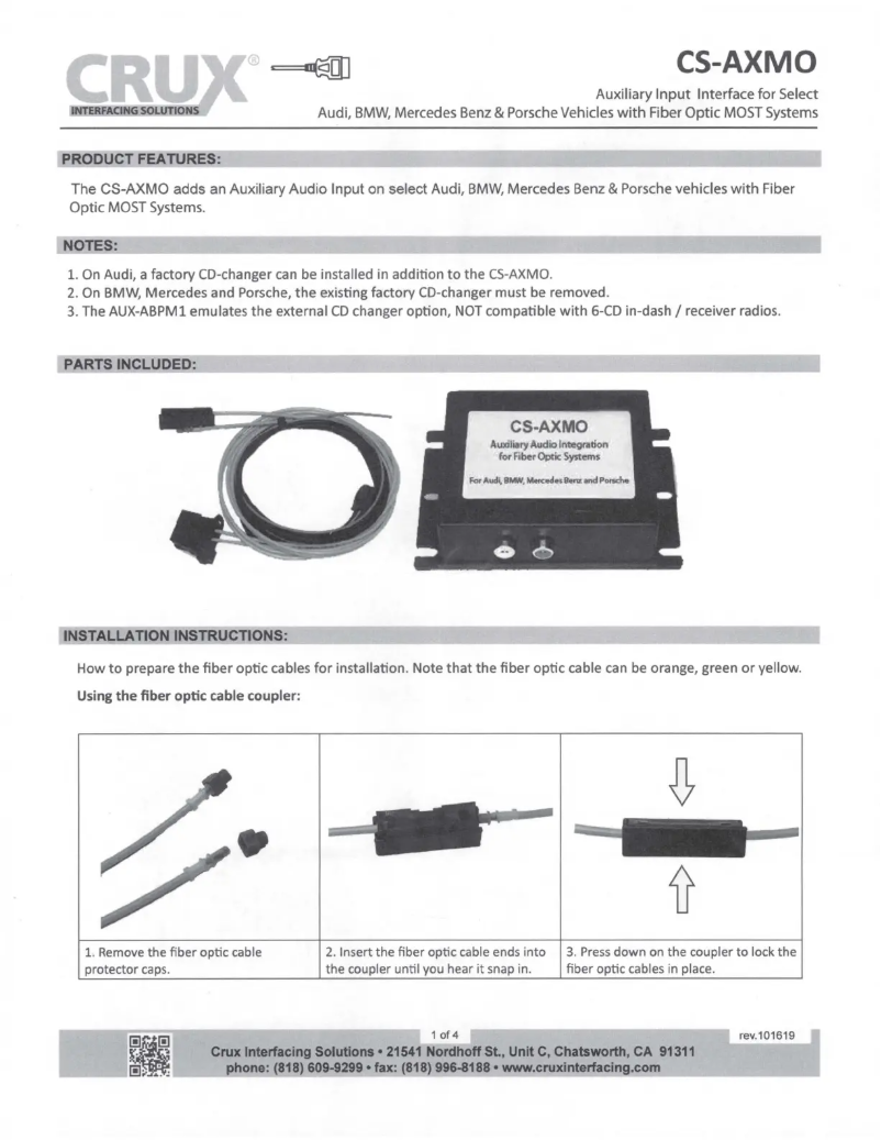Page 1 de la notice Manuel utilisateur CRUX CS-AXMO