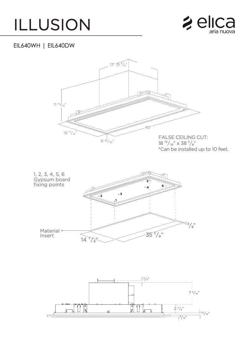 Page 1 de la notice Dessin technique Elica Illusion EIL640DW