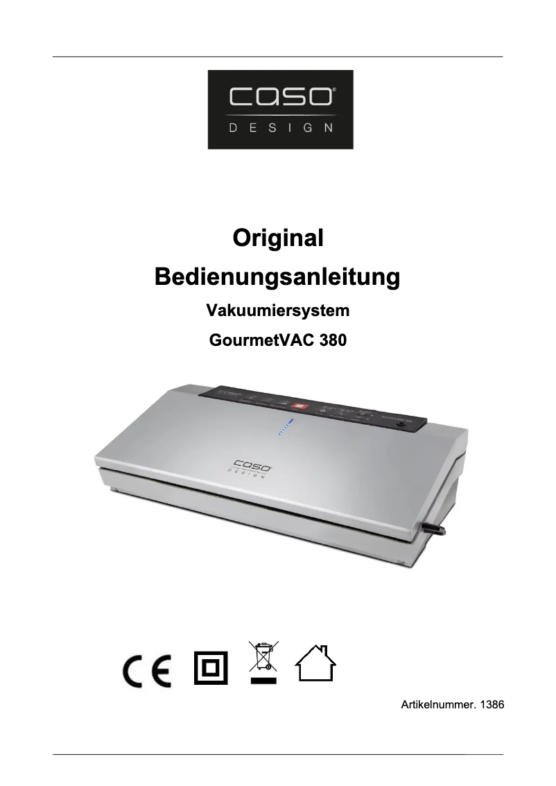 Page 1 de la notice Manuel utilisateur Caso GourmetVAC 380