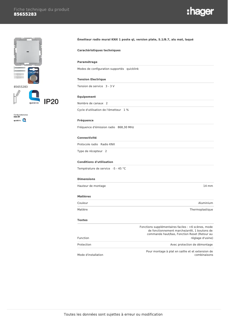 Image de la première page du manuel de l'appareil 85655283