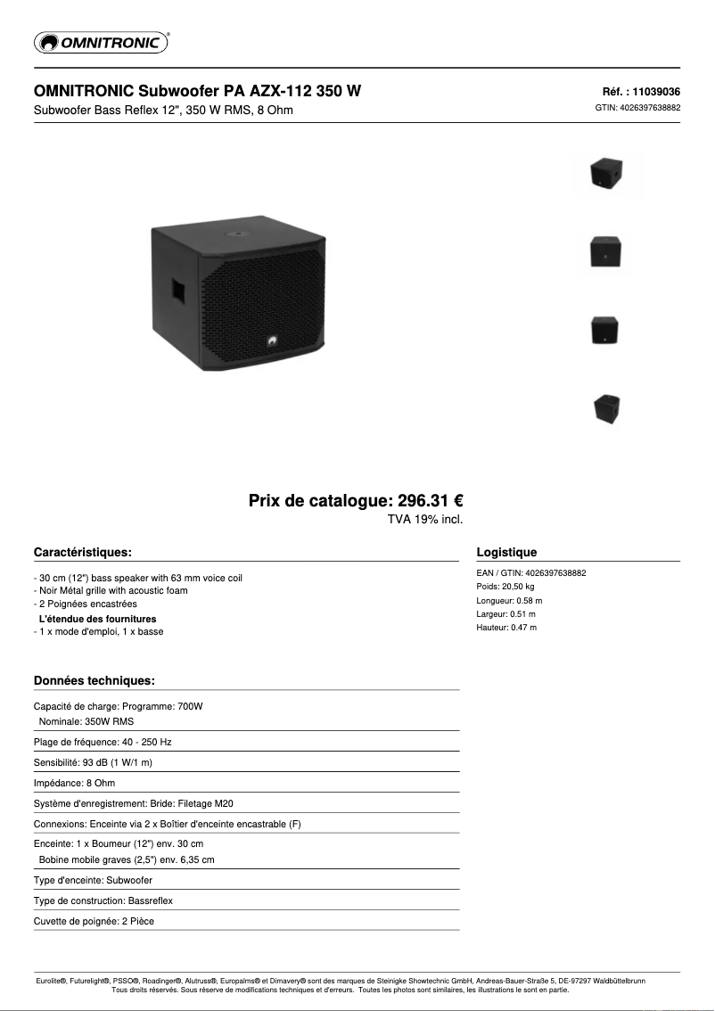 Page n°1 - Fiche technique Omnitronic AZX-112