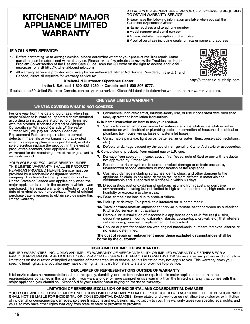 Page n°1 - Informations de garantie KitchenAid KVUB600DSS