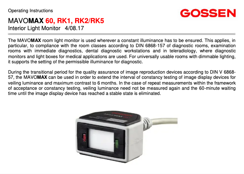 Page 1 de la notice Manuel utilisateur Gossen Metrawatt MAVOMAX 60