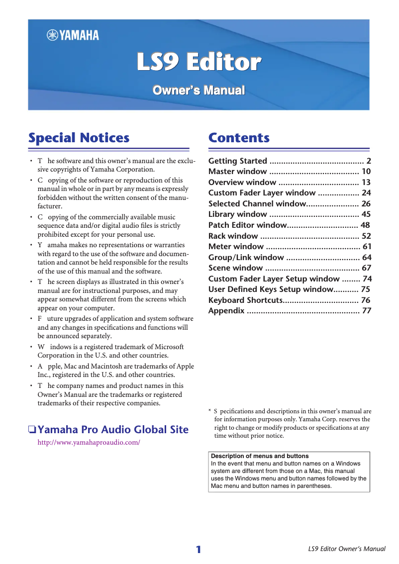Page n°1 - Manuel utilisateur Yamaha LS9-32