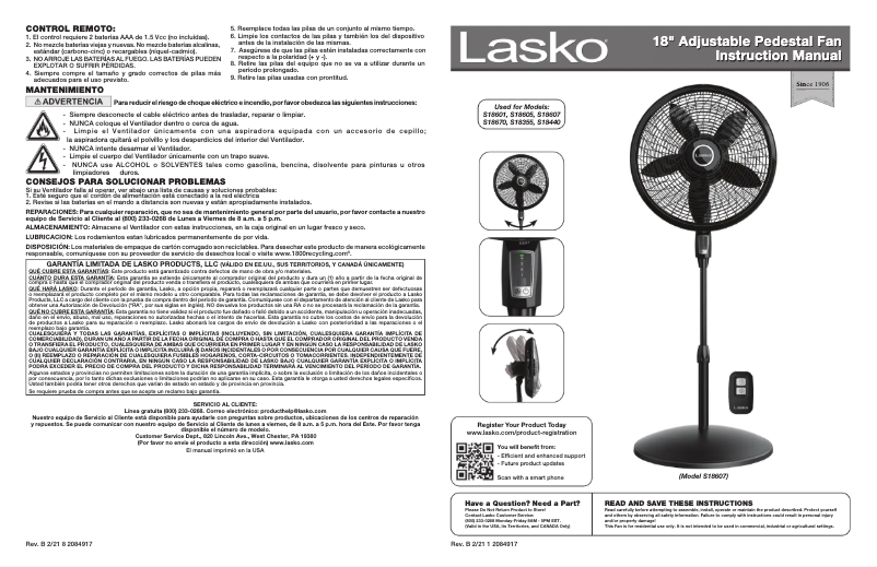 Page 1 de la notice Manuel utilisateur Lasko S18440