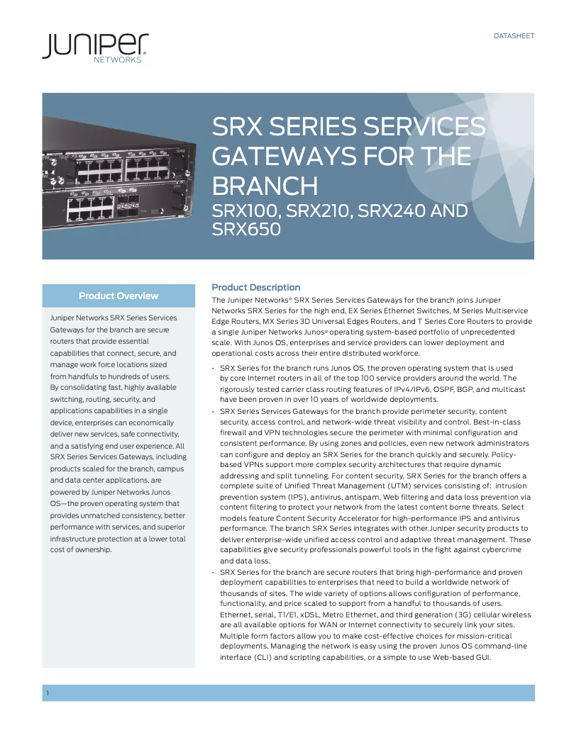 Page 1 de la notice Manuel utilisateur Juniper SRX210-RMK
