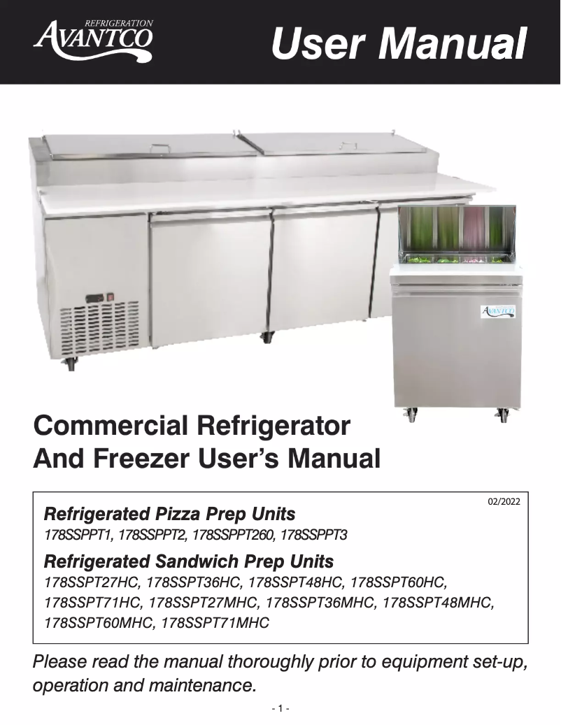 Página 1 del manual Manual de usuario Avantco SS-PT-71M-HC