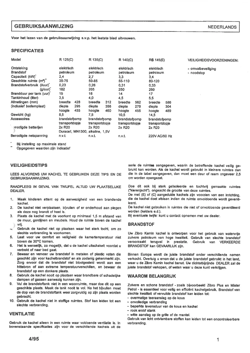 Page 1 de la notice Manuel utilisateur Zibro Kamin R 140 C