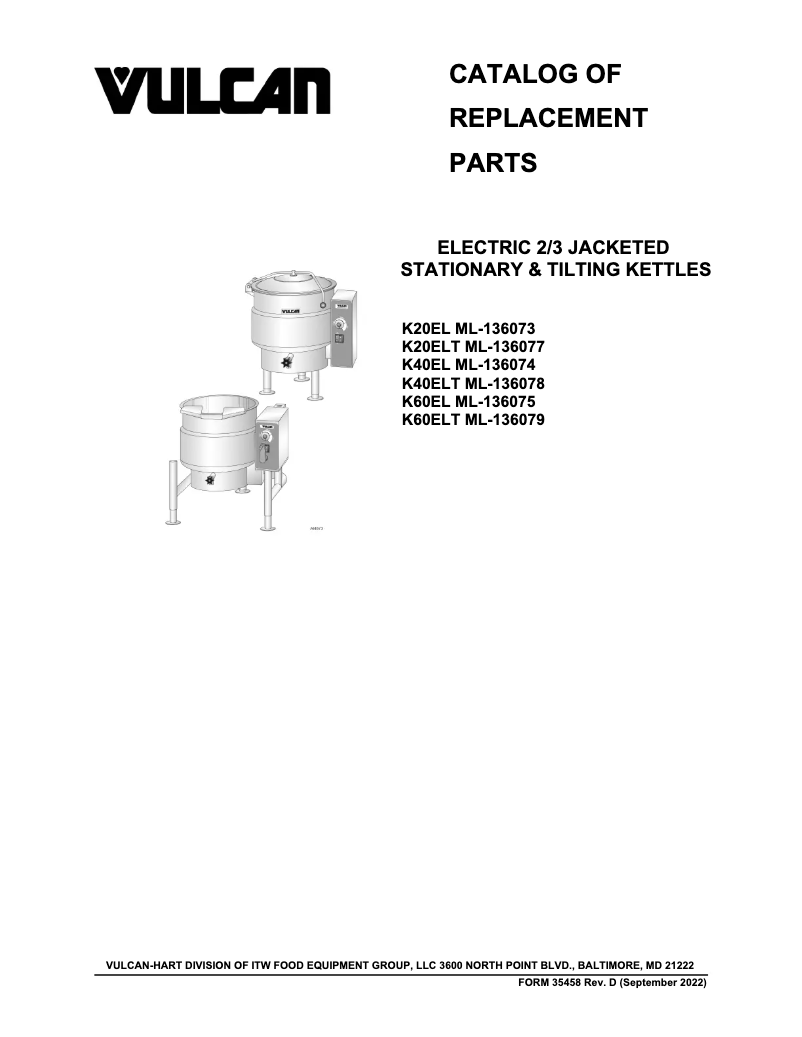 Page 1 de la notice Catalogue Vulcan K20ELT