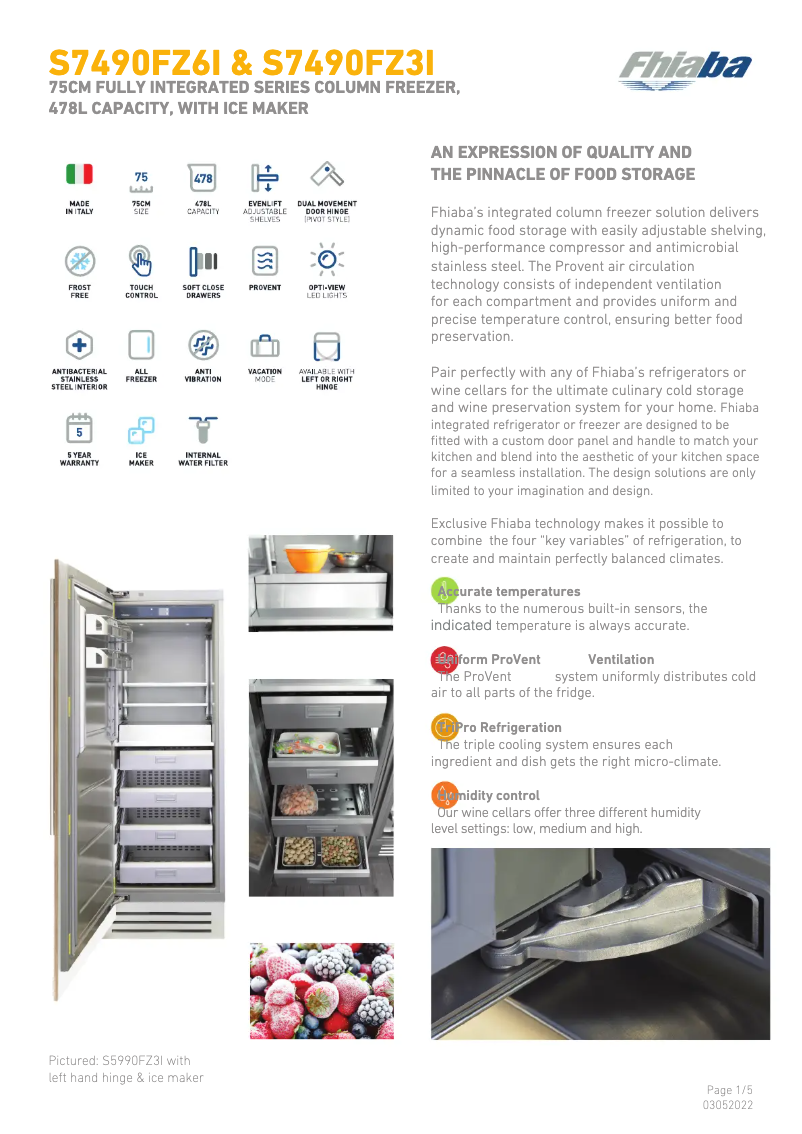 Page 1 de la notice Fiche technique Fhiaba S7490FZ3IA