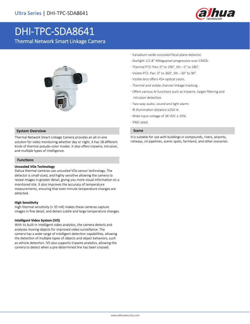 Page 1 de la notice Fiche technique Dahua Technology TPC-SDA8641