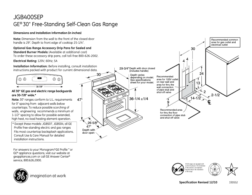Página 1 del manual Ficha técnica GE JGB400SEPSS
