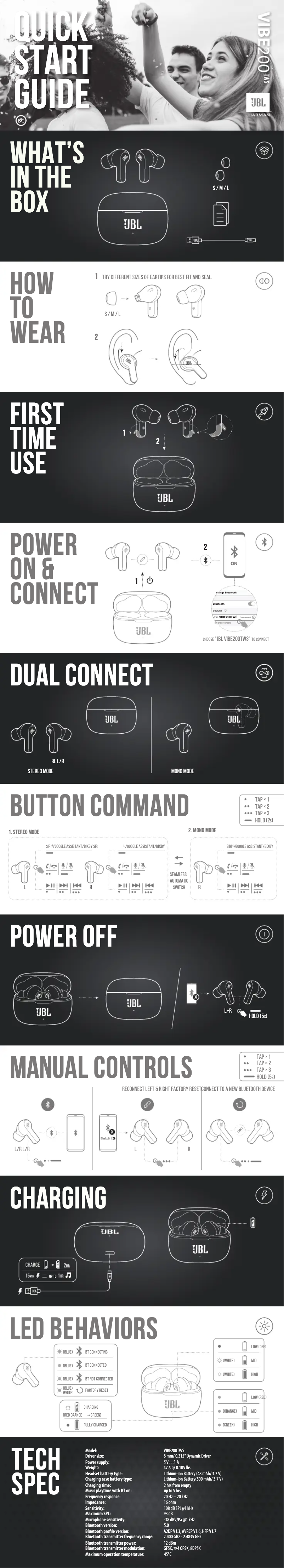 Page 1 de la notice Manuel utilisateur JBL Vibe 200TWS