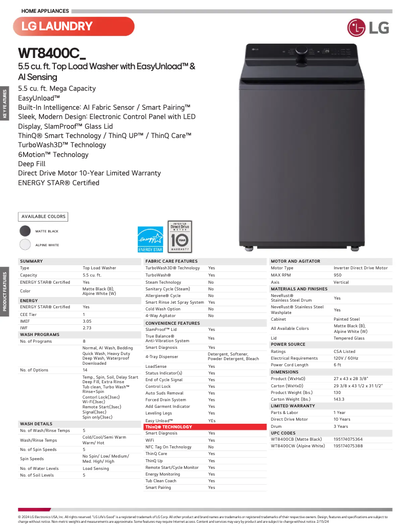 Image de la première page du manuel de l'appareil WT8400CW