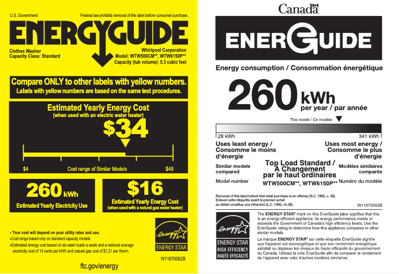 Page n°1 - Label énergétique Whirlpool WTW500CMW